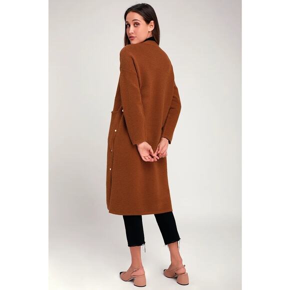 J.O.A. Just One Answer Yolanda Brown Ribbed Longline Midi Cardigan Sweater Small - Picture 3 of 13